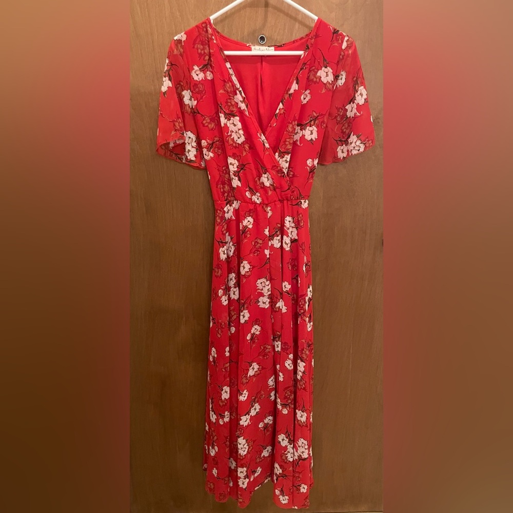 Long Floral Red Dress